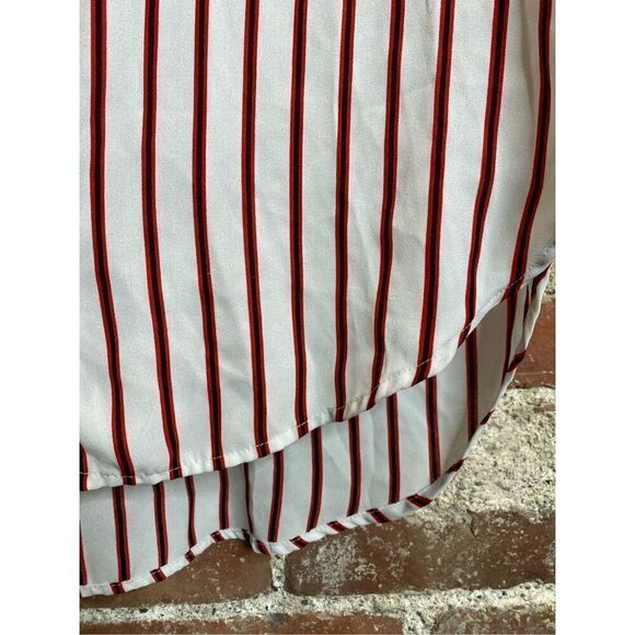 COMO Vintage Red Stripe Pointed Flat Collar Button Down Tunic Women’s Size M - Picture 5 of 16